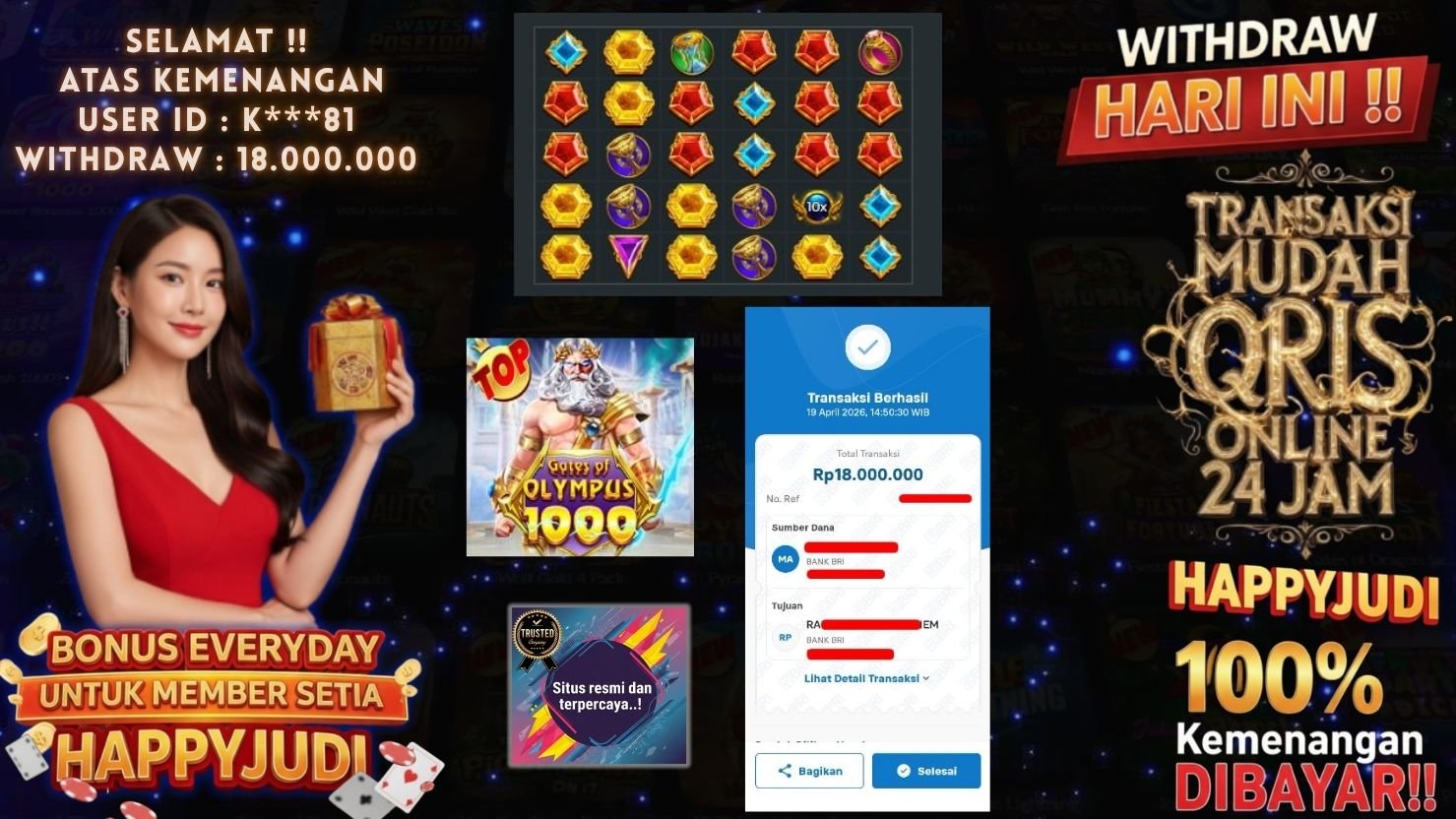 HAPPYJUDI JACKPOT SLOT GATES OF OLYMPUS 1000
